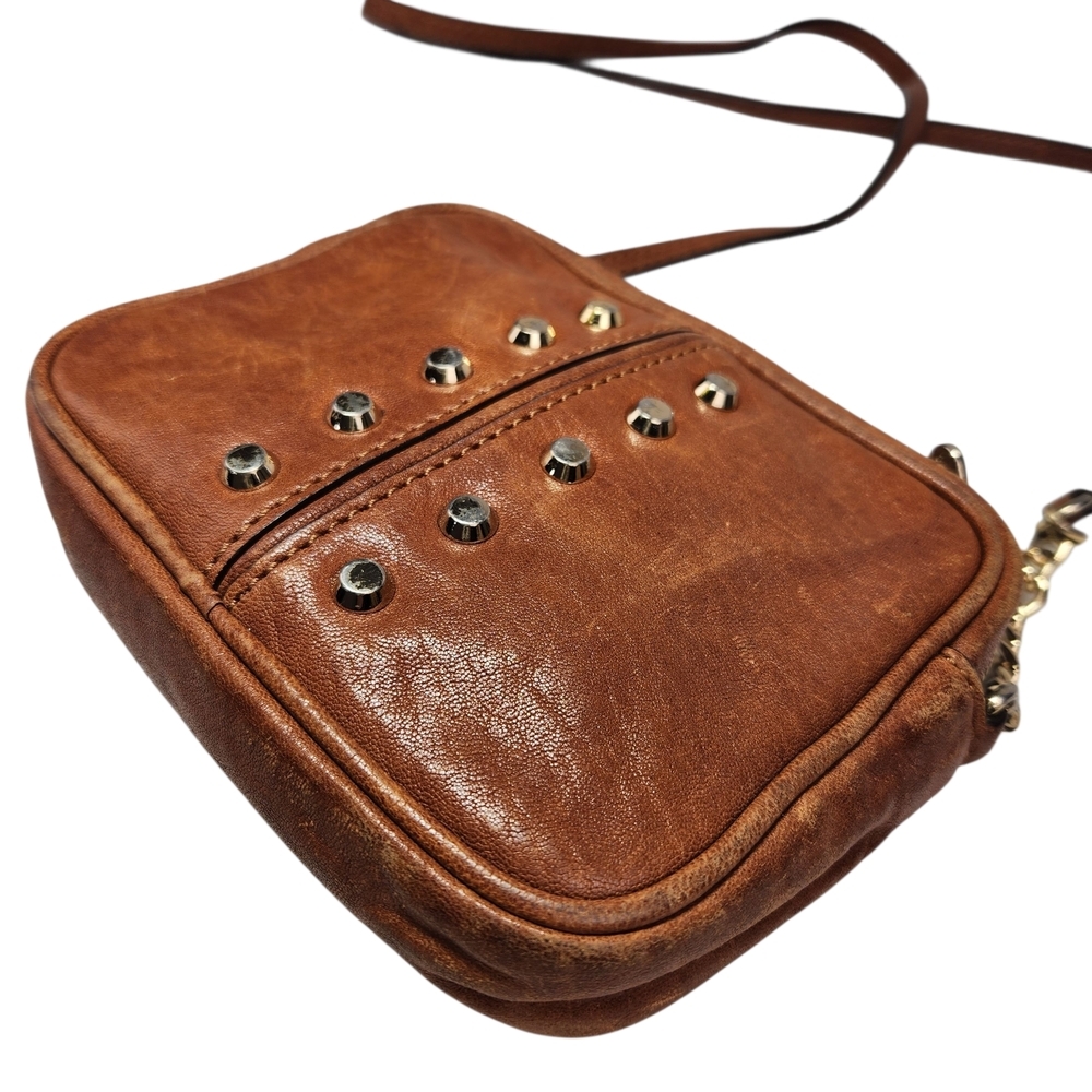 Michael Kors Brown Leather Uptown Astor Small Crossbody Bag Purse Gold Stud - Picture 7 of 13